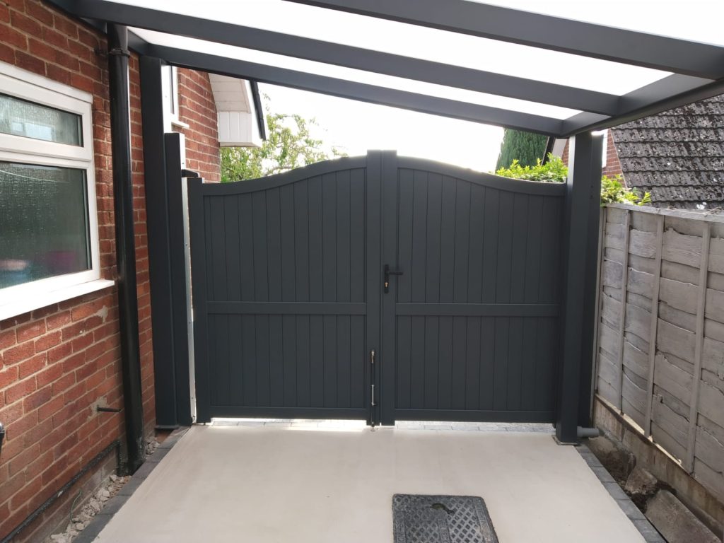 Carport with a black security gate