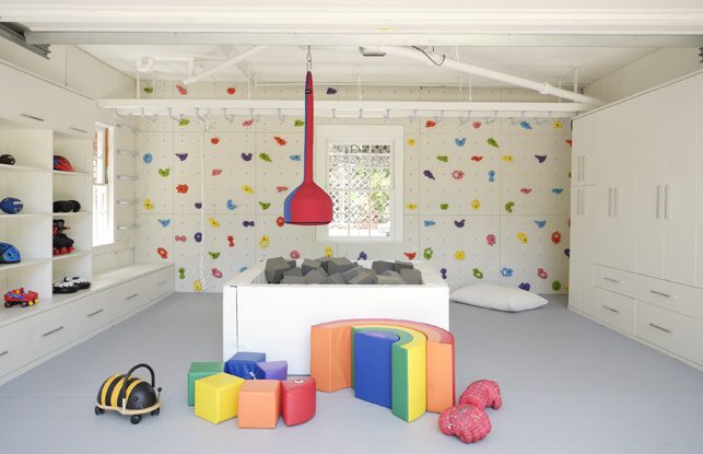 An example of a garage that's been converted into a playroom for the kids. 