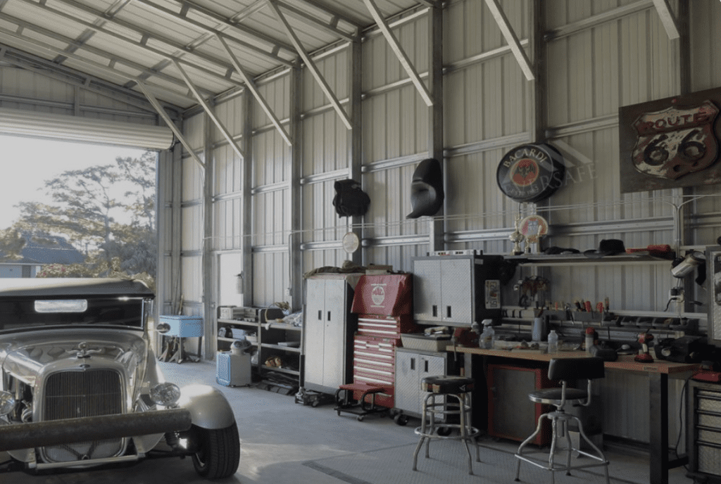 An example of a garage that's been converted into a workshop. 